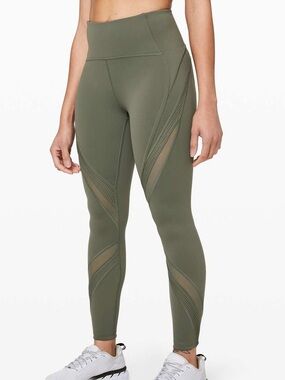 Lululemon bootcamp ready size 2 High-Waist Olive Green Mesh-Panel Leggings